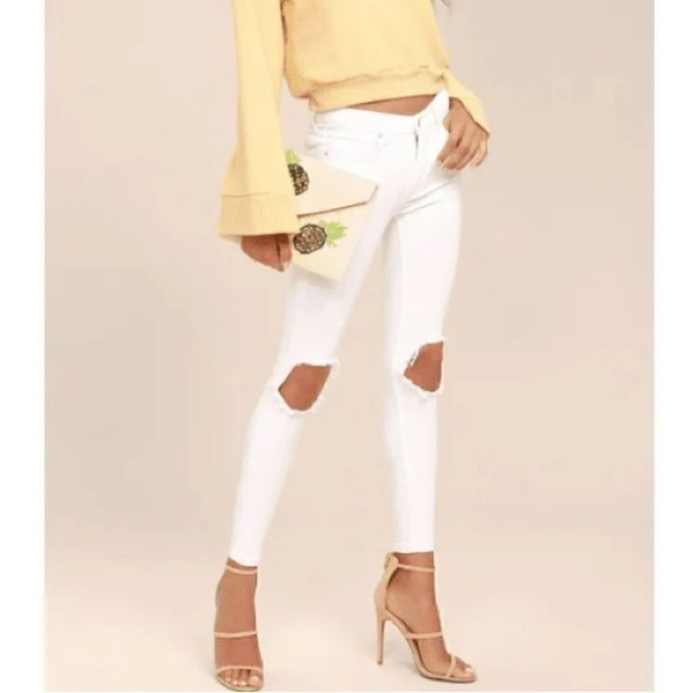 Free People High-Rise Distressed Skinny Jeans - White
